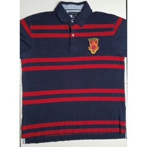 Tommy Hilfiger Short Sleeve Polo Shirt Est. 1985 Crest Blue/Red Striped Men's L